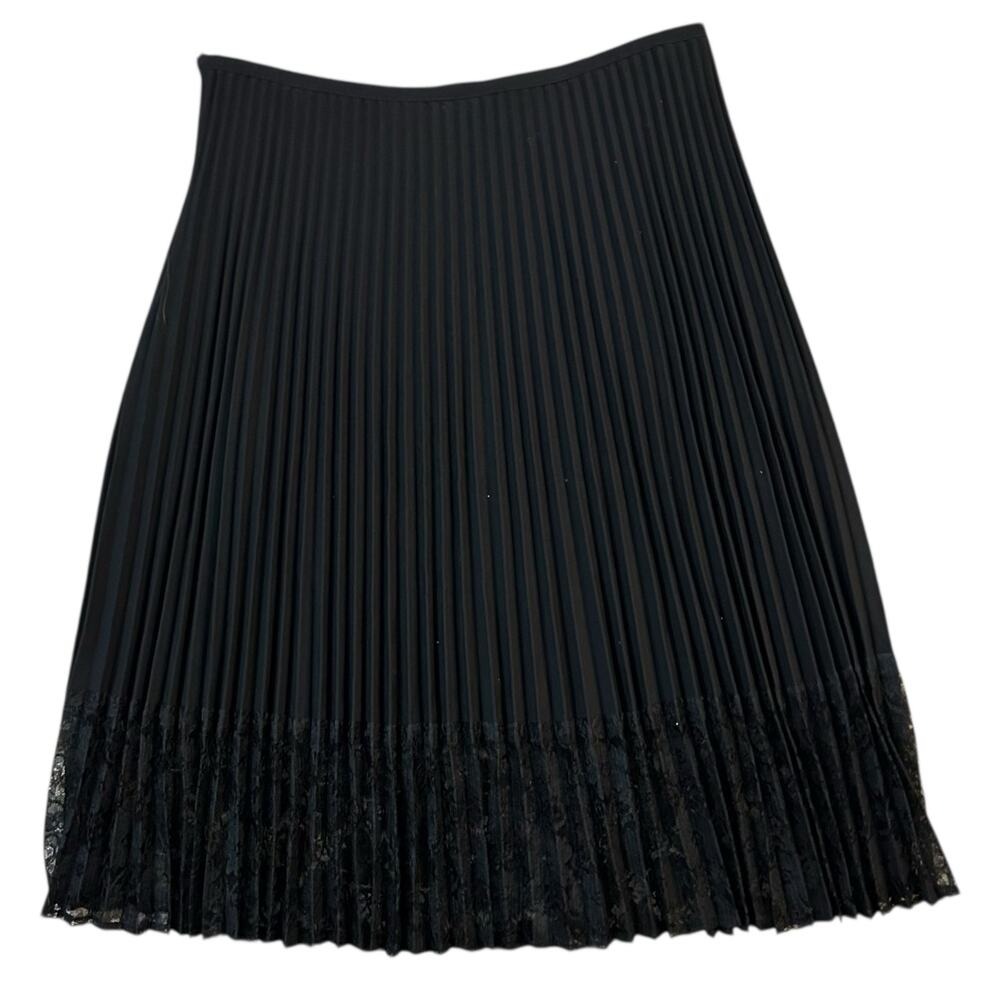 Apostrophe Accordion Pleated Midi Skirt Lace Hem Womens 14 Black Emo Whimsigoth